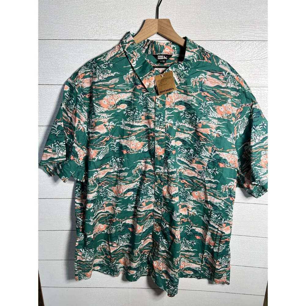Eddie Bauer NEW 4XB Baja Shirt Hawiian Palm Tree Surfboard Casual Vacation